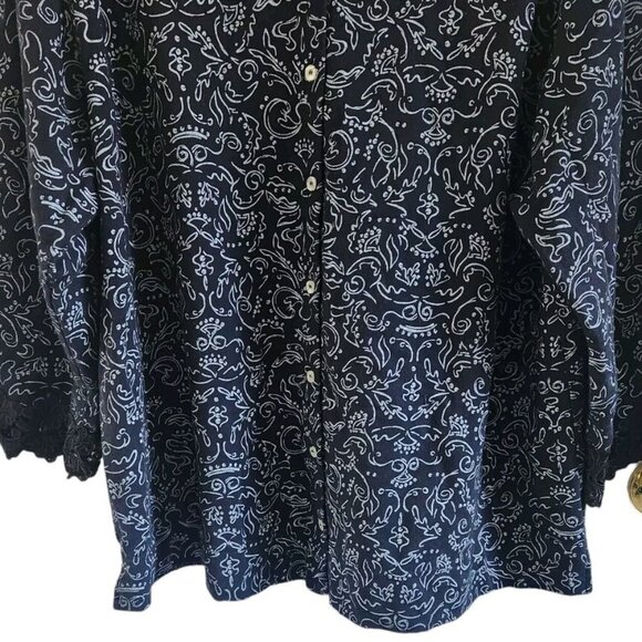 Fresh Produce Black White Print Button Front Cotton Beach Top Shirt Size 2X - Picture 4 of 7